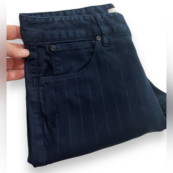 SANDRO Paris Pinstripe Denim 5 Pocket Jeans Dark Blue Size 40 FR Size 8 US - Picture 2 of 15